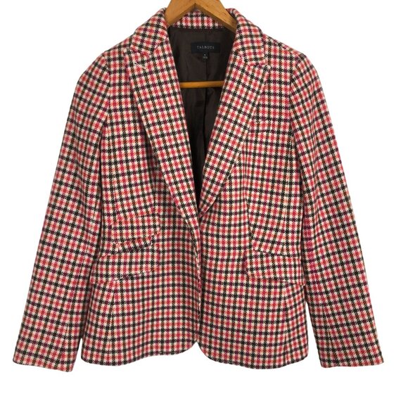 Talbots Jackets & Blazers - Vtg Talbots Womens Wool Blend Blazer Jacket Sz 8 Plaid Pink Red Belted Lined
